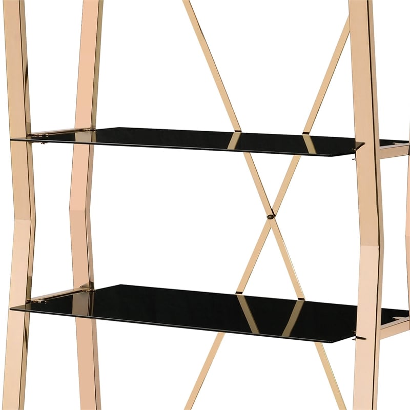 Furniture of America Abair Contemporary Glass Shelves Bookcase in Gold