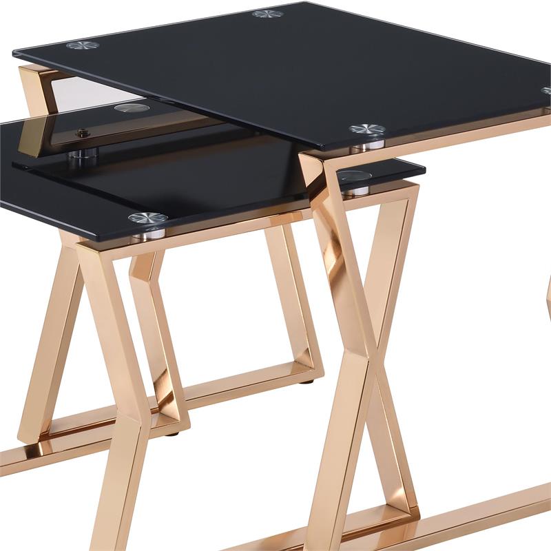 Furniture of America Abair 2Piece Glass Top Nesting Table in Gold