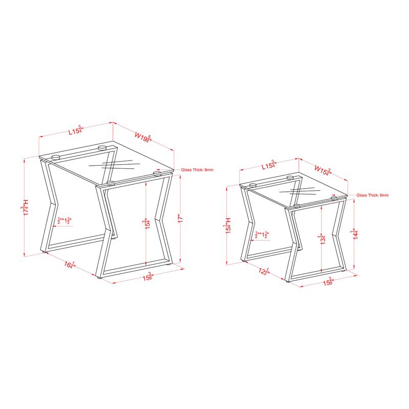 Furniture of America Abair 2-Piece Glass Top Nesting Table in Gold