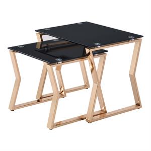 furniture of america abair 2-piece glass top nesting table