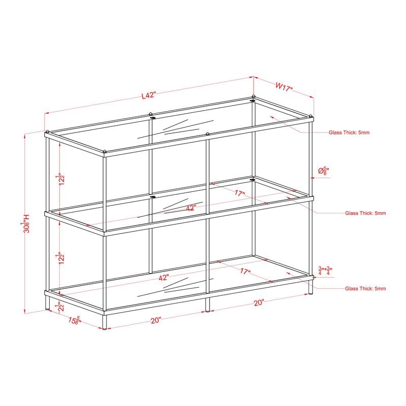 Furniture of America Mendry Metal 2-Shelf Console Table in Red