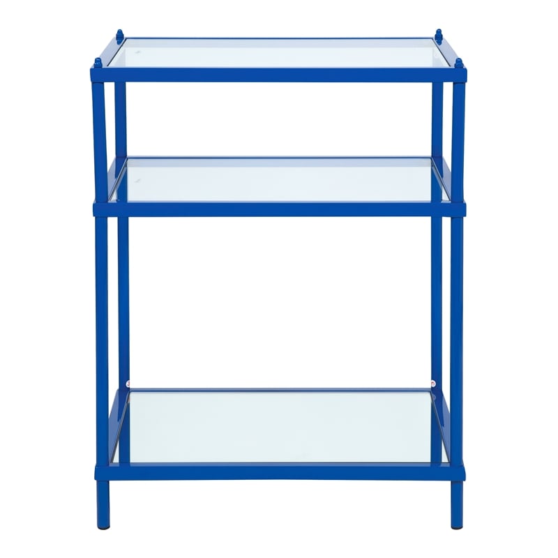 Furniture of America Mendry Glass Top 2-Shelf Side Table in Blue