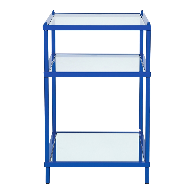 Furniture of America Mendry Glass Top 2-Shelf Side Table in Blue