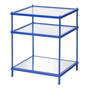 Furniture of America Mendry Glass Top 2-Shelf Side Table in Blue