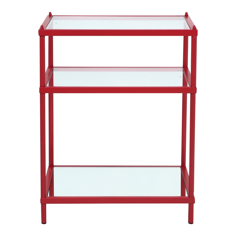 Furniture of America Mendry Glass Top 2-Shelf Side Table in Red