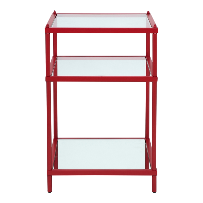 Furniture of America Mendry Glass Top 2-Shelf Side Table in Red