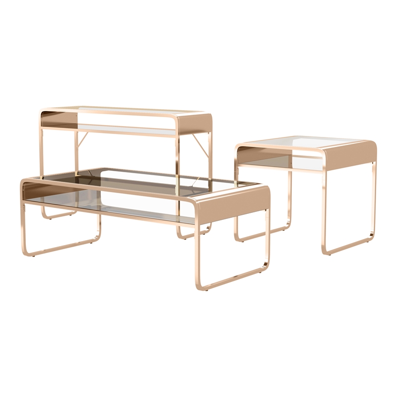 Furniture of America Mexller Contemporary Metal 3-Piece Coffee Table Set in Gold