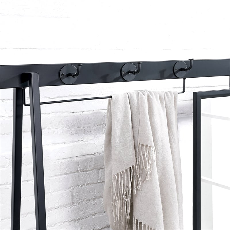 Furniture of America Loeff Metal Coat Stand with Mirror in Matte Black