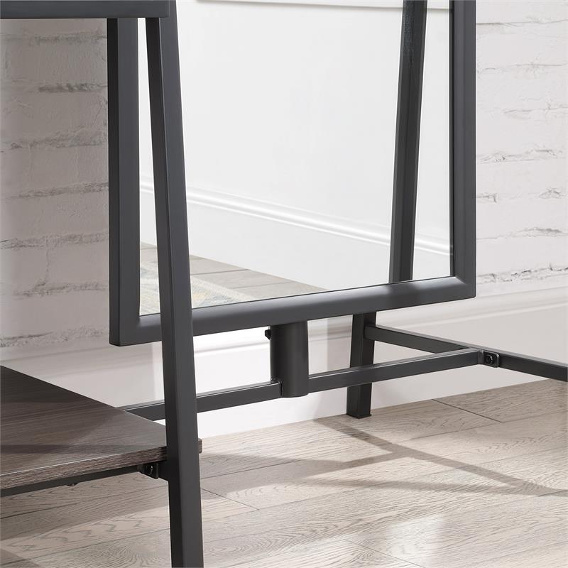 Furniture of America Loeff Metal Coat Stand with Mirror in Matte Black