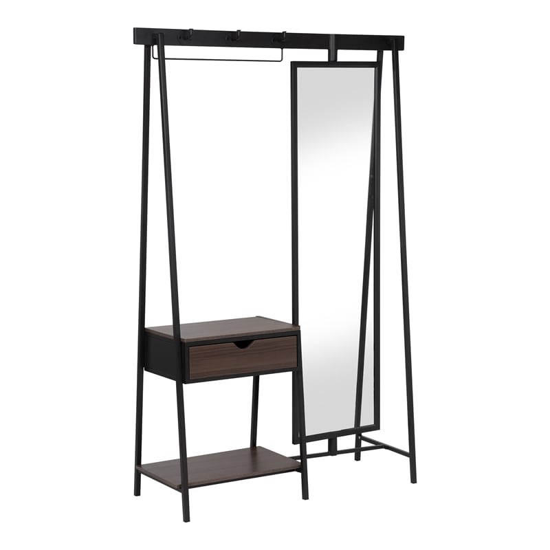 Furniture of America Loeff Metal Coat Stand with Mirror in Matte Black