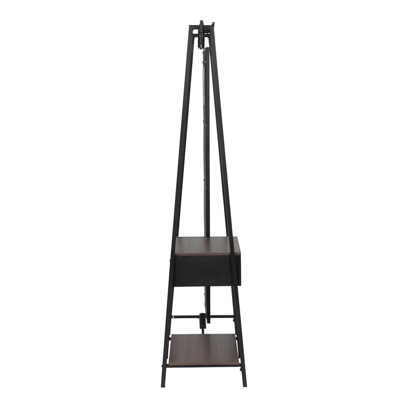 Furniture of America Loeff Metal Coat Stand with Mirror in Matte Black