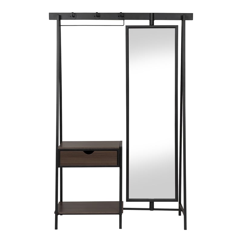Furniture of America Loeff Metal Coat Stand with Mirror in Matte Black