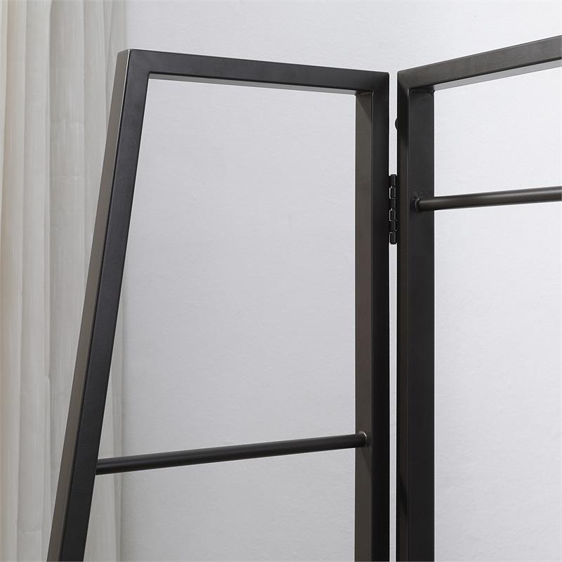 Furniture of America Andora Industrial Metal Coat Stand with Mirror in Black