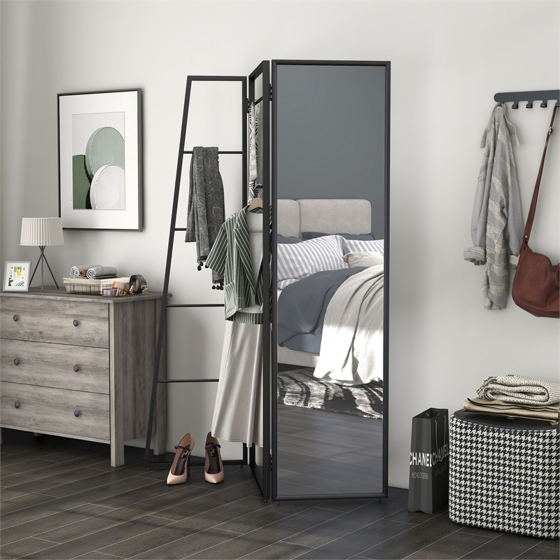 Furniture of America Andora Industrial Metal Coat Stand with Mirror in Black