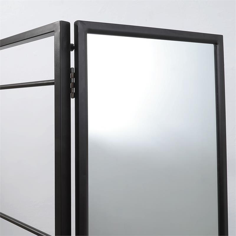 Furniture of America Andora Industrial Metal Coat Stand with Mirror in Black