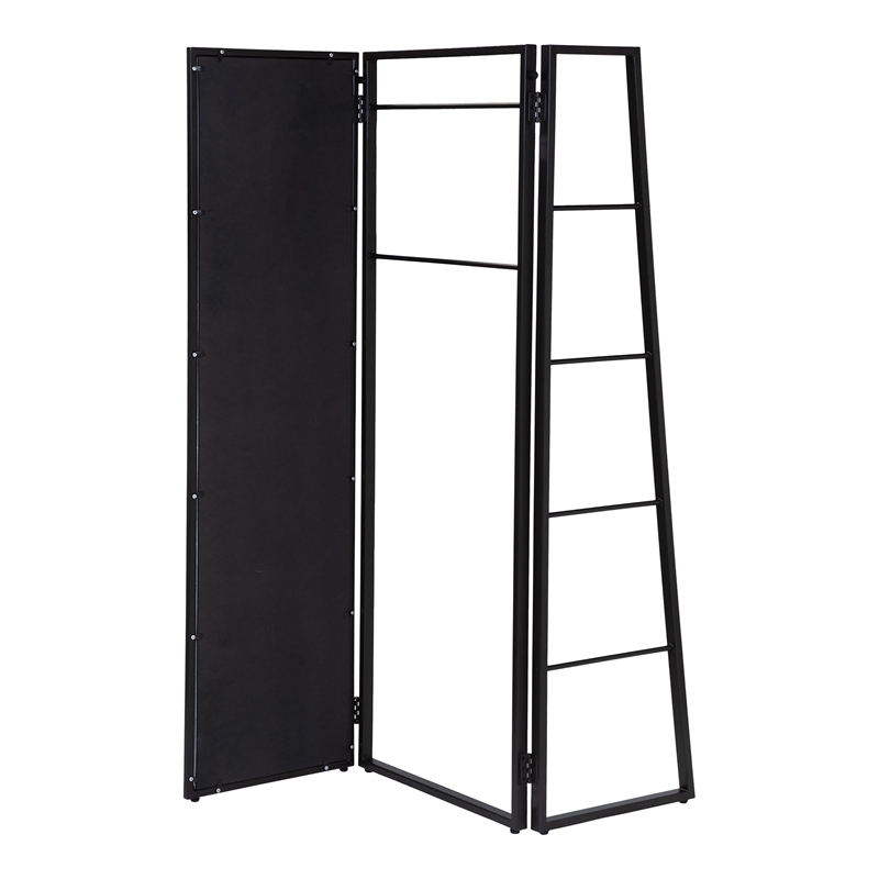 Furniture of America Andora Industrial Metal Coat Stand with Mirror in Black