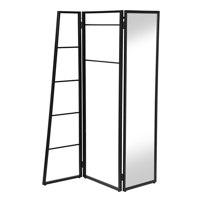 Furniture of America Andora Industrial Metal Coat Stand with Mirror in Black