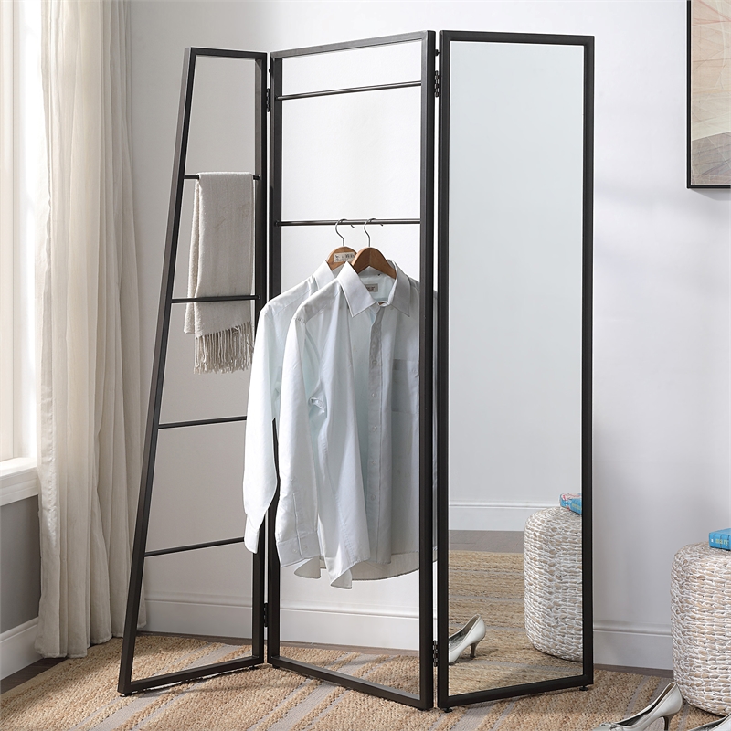 Furniture of America Andora Industrial Metal Coat Stand with Mirror in Black