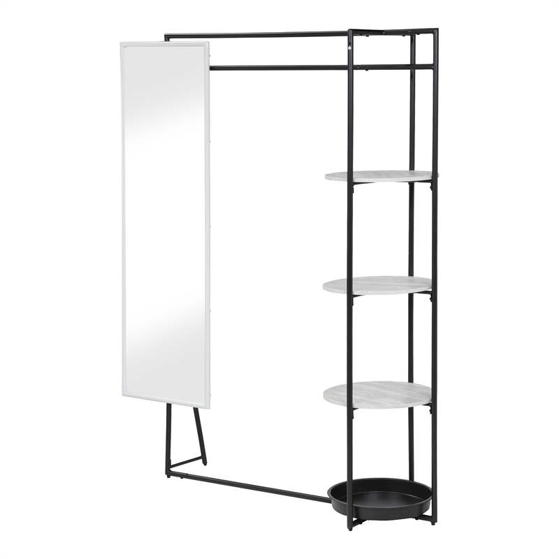 Furniture of America Jovie Industrial Metal Coat Stand with Mirror in White