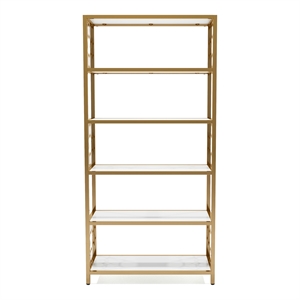 furniture of america abair metal 5-shelf bookcase in white and gold
