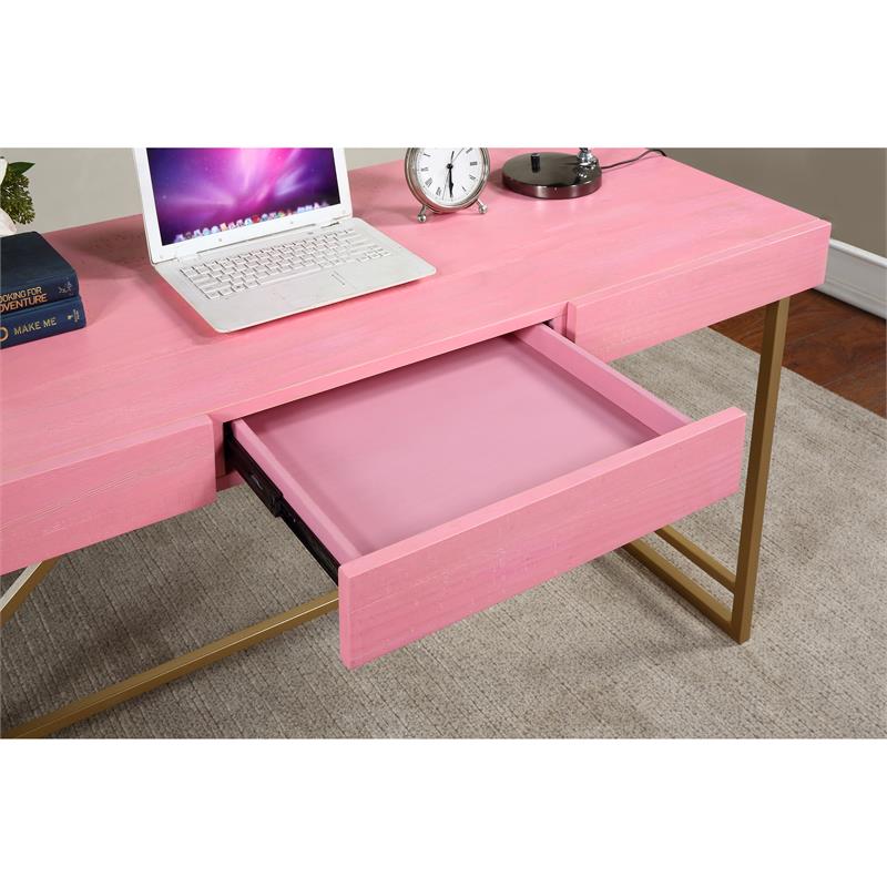 Furniture of America Teviot Wood 3Drawer Writing Desk in Antique Pink