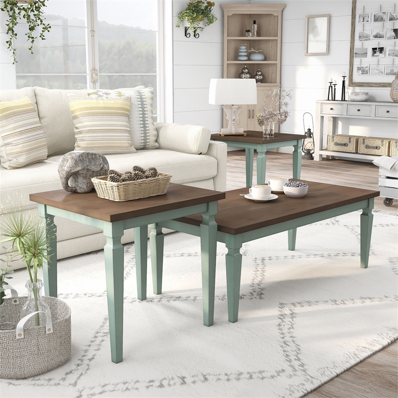 Furniture of America Condway Wood 3-Piece Coffee Table Set in Antique Blue