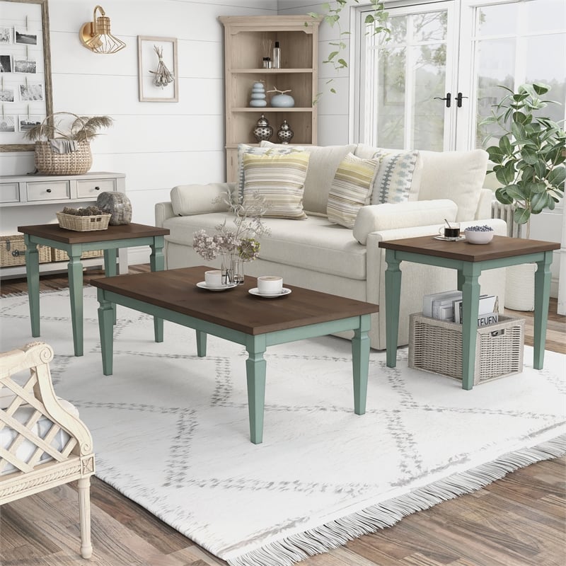 Furniture of America Condway Wood 3-Piece Coffee Table Set in Antique Blue