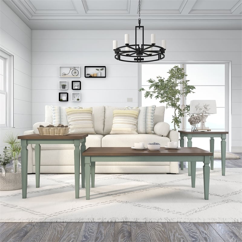 Furniture of America Condway Wood 3-Piece Coffee Table Set in Antique Blue