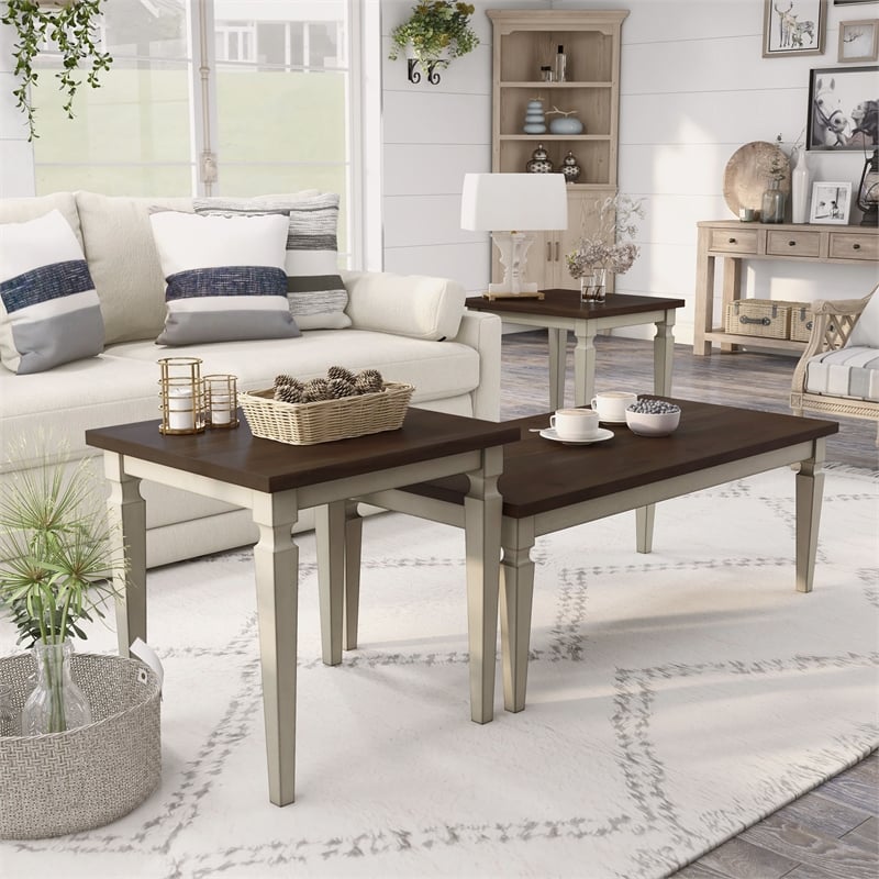 Furniture of America Condway Wood 3-Piece Coffee Table Set in Antique White