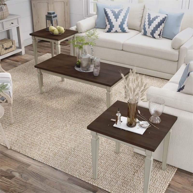 Furniture of America Condway Wood 3-Piece Coffee Table Set in Antique White