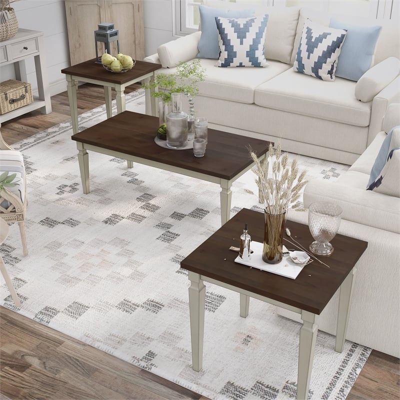 Furniture of America Condway Wood 3-Piece Coffee Table Set in Antique White