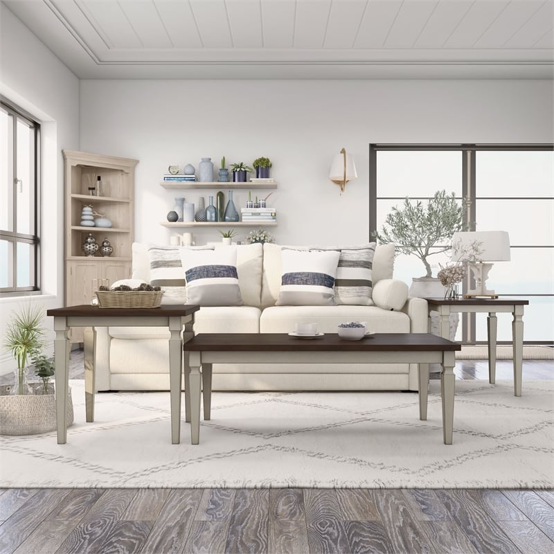 Furniture of America Condway Wood 3-Piece Coffee Table Set in Antique White