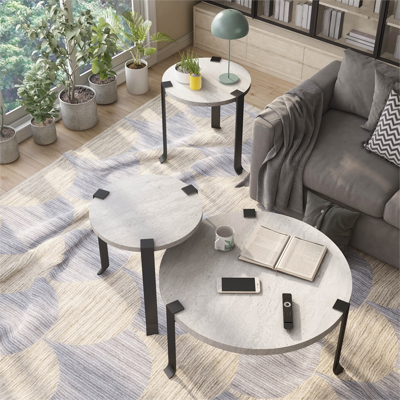 Furniture of America Marwell Metal 3-Piece Coffee Table Set in Antique White