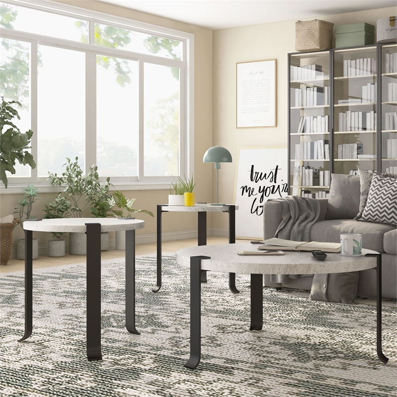 Furniture of America Marwell Metal 3-Piece Coffee Table Set in Antique White