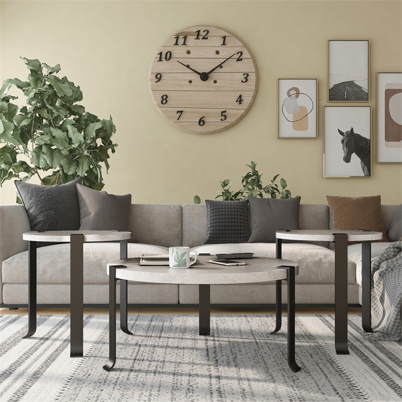 Furniture of America Marwell Metal 3-Piece Coffee Table Set in Antique White