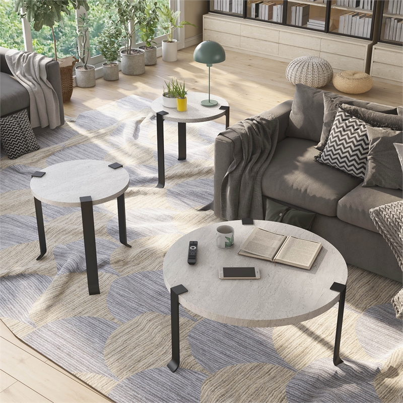 Furniture of America Marwell Metal 3-Piece Coffee Table Set in Antique White