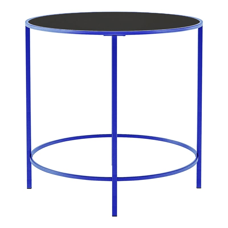 Furniture of America Keefer Contemporary Glass Top Side Table in Blue