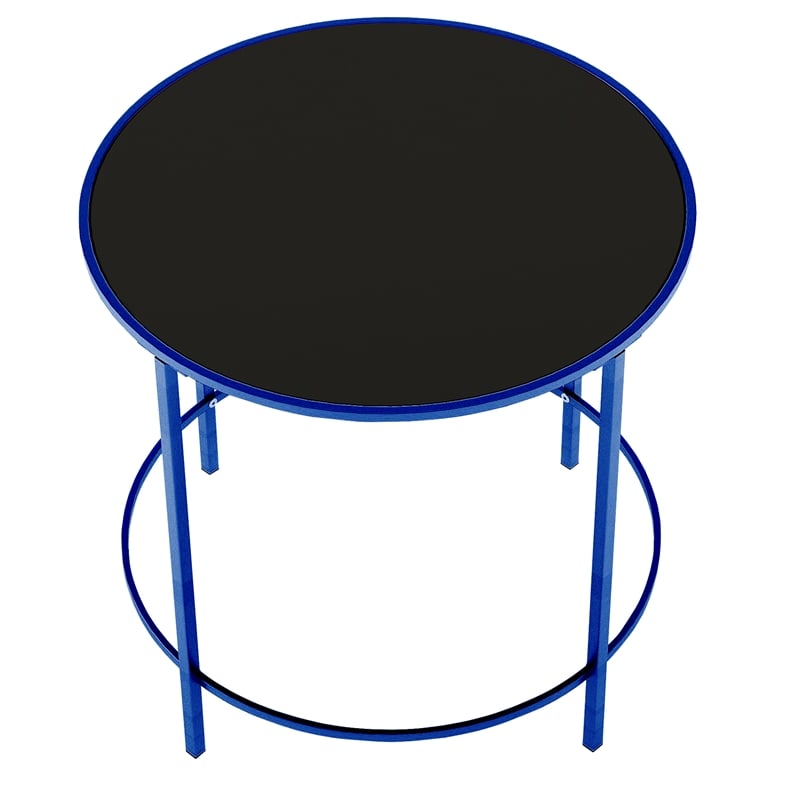 Furniture of America Keefer Contemporary Glass Top Side Table in Blue