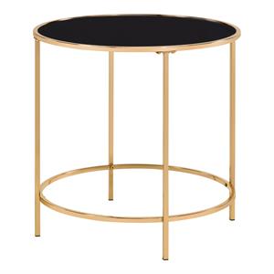 Furniture of America Keefer Contemporary Glass Top Side Table in Champagne Gold