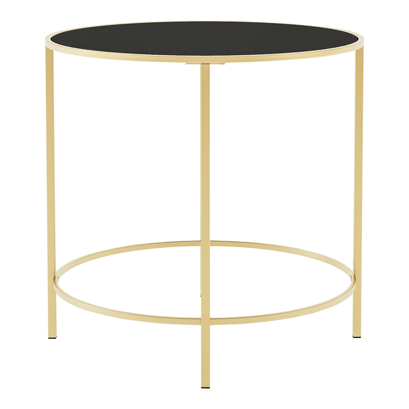 Furniture of America Keefer Contemporary Glass Top Side Table in Gold