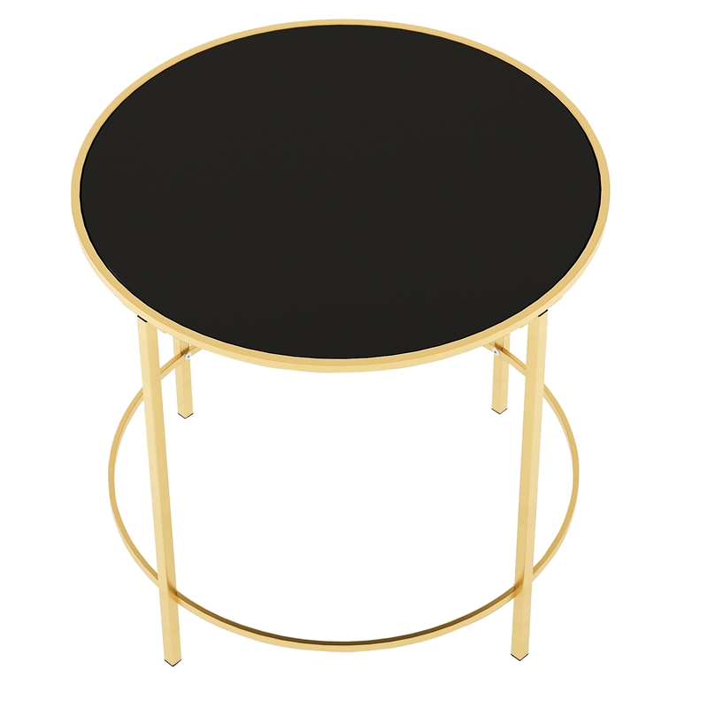 Furniture of America Keefer Contemporary Glass Top Side Table in Gold