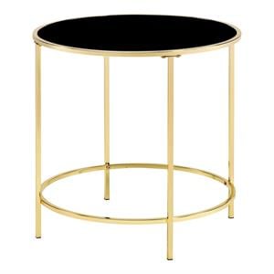 Furniture of America Keefer Contemporary Glass Top Side Table in Gold