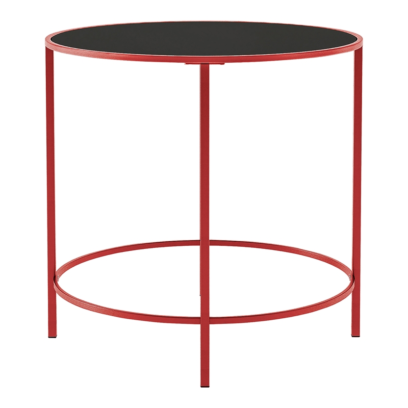 Furniture of America Keefer Contemporary Glass Top Side Table in Red