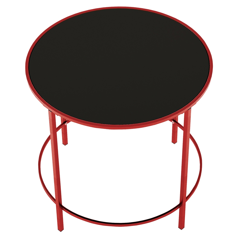 Furniture of America Keefer Contemporary Glass Top Side Table in Red