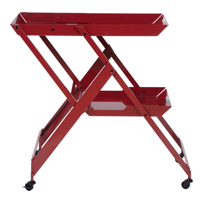 Furniture of America Prescotty Contemporary Metal Foldable Serving Cart in Red