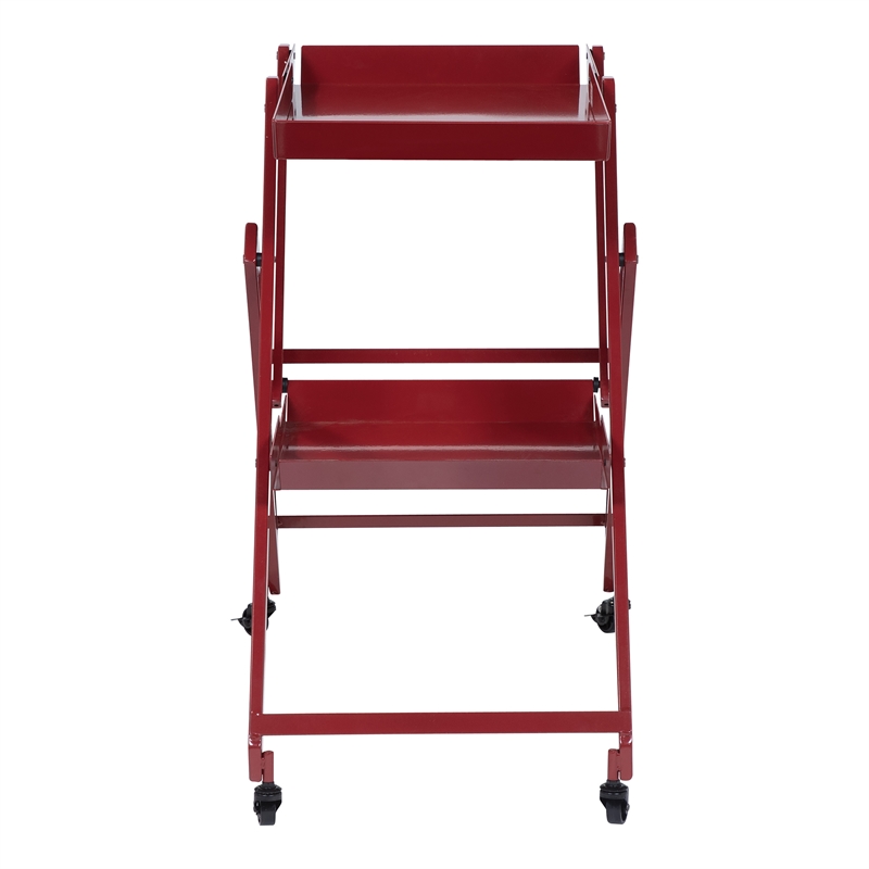 Furniture of America Prescotty Contemporary Metal Foldable Serving Cart in Red
