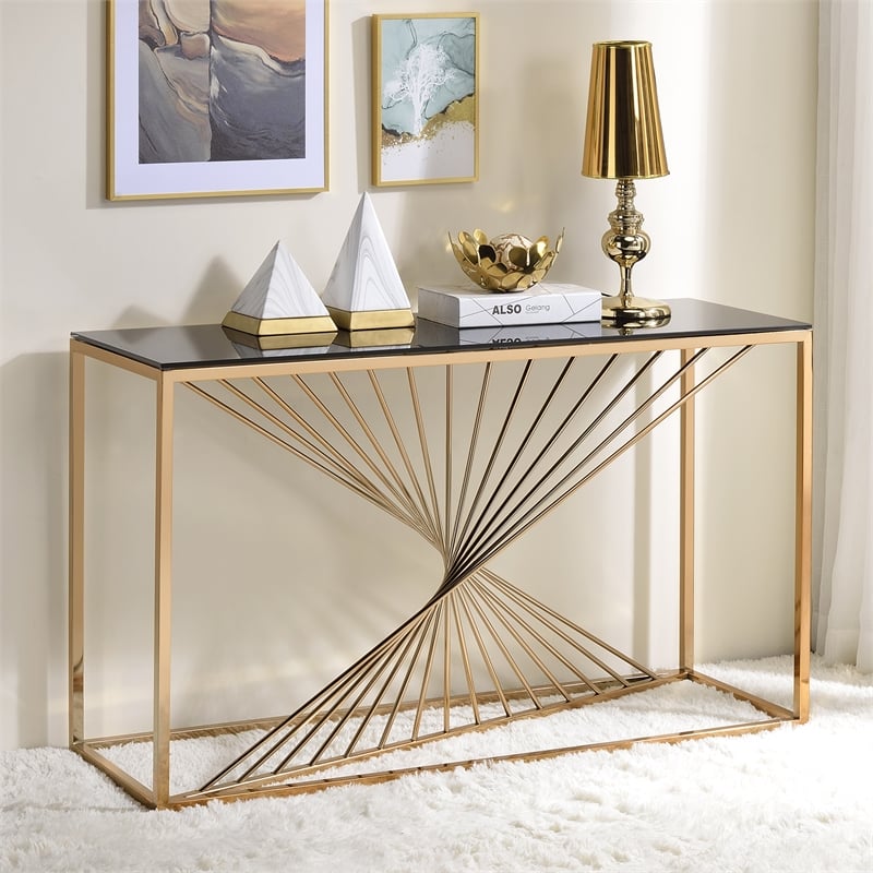 Furniture of America Jonnah Contemporary Glass Top Console Table in Gold
