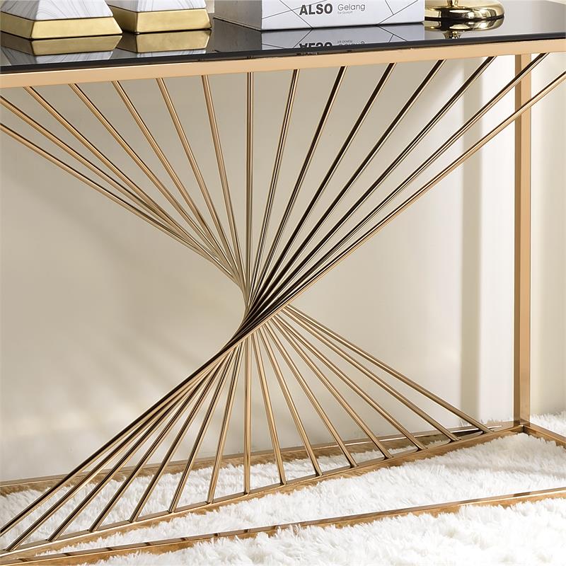 Furniture of America Jonnah Contemporary Glass Top Console Table in Gold