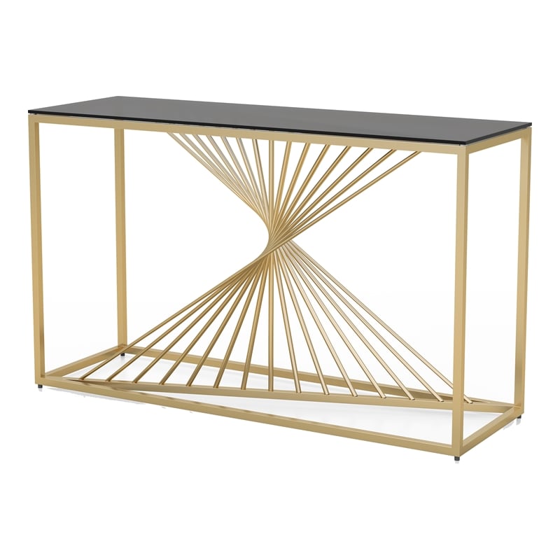 Furniture of America Jonnah Contemporary Glass Top Console Table in Gold