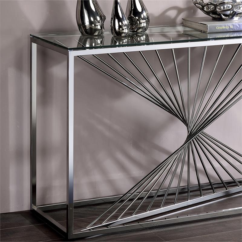 Furniture of America Jonnah Contemporary Glass Top Console Table in Chrome